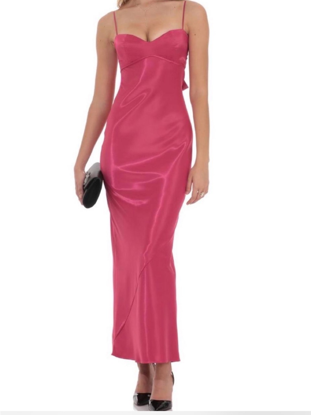 Lucy in the Sky Fuchsia Satin Spaghetti-Strap Maxi Dress
